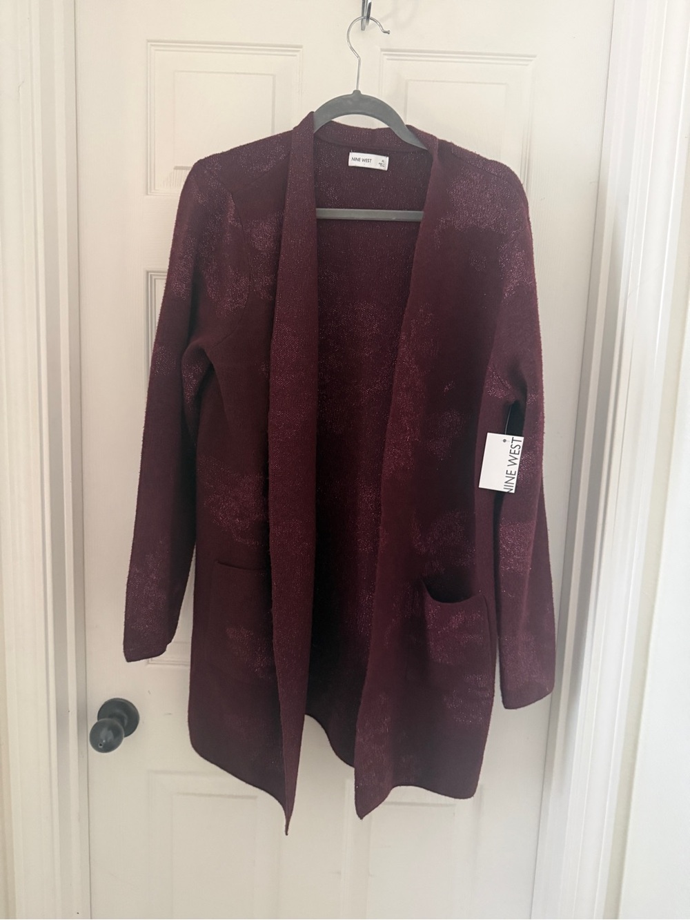 NWT Nine West Wine Floral-Textured Long Cardigan